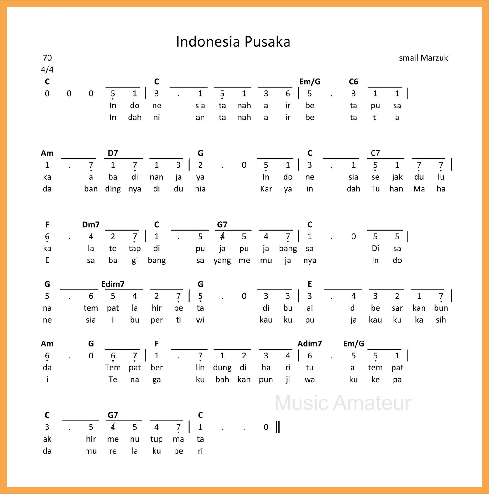 Not Lagu Indonesia Pusaka